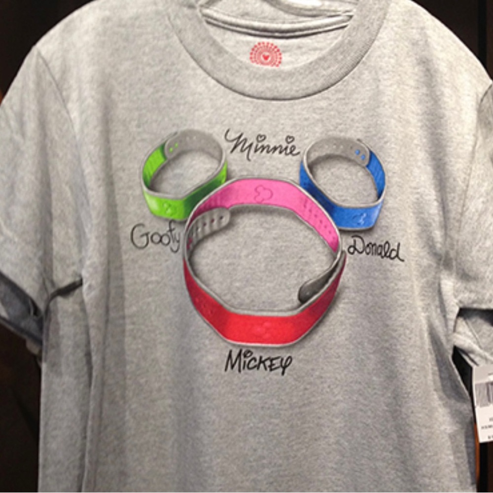 Disney Gray Tee with Red, Pink, Green & Blue MagicBand Mickey Graphic